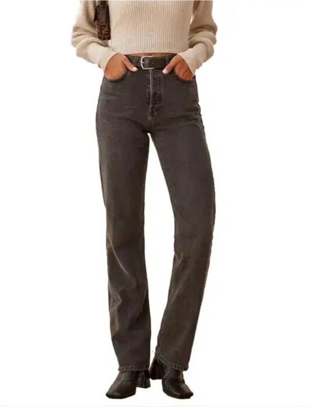 Reformation Cynthia Jeans 26 High Rise Straight Leg Washed Black Button Fly Deni